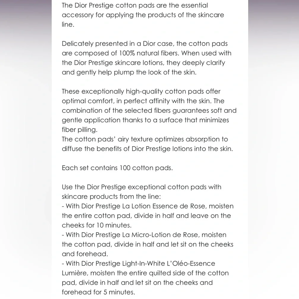 DIOR Prestige Les Cotons D'Exception Cotton Pads 100 Cottons - Picture 10 of 10